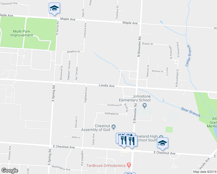 map of restaurants, bars, coffee shops, grocery stores, and more near 2419 East Landis Avenue in Vineland