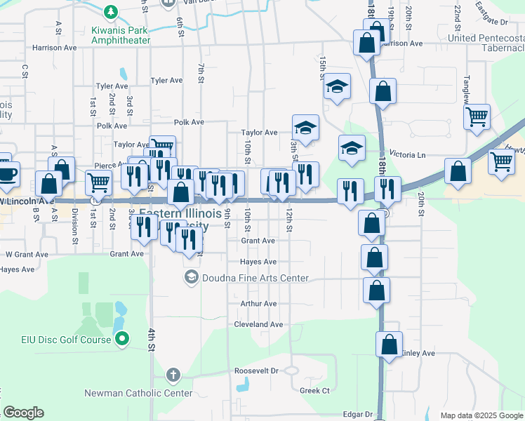 map of restaurants, bars, coffee shops, grocery stores, and more near 1109 Lincoln Avenue in Charleston