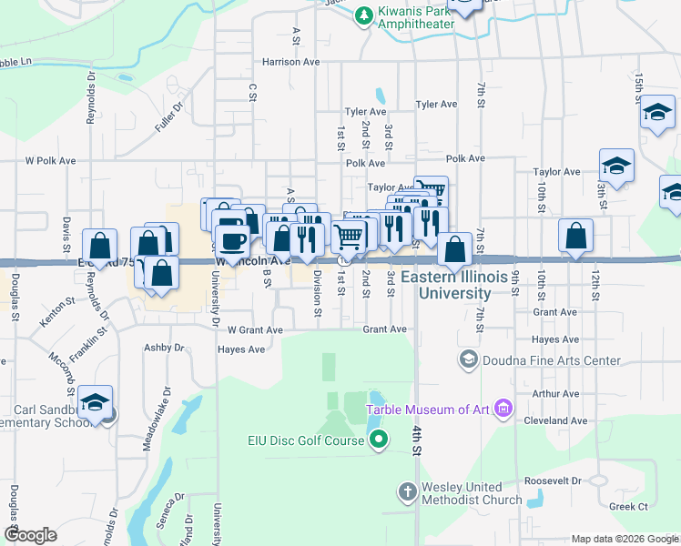 map of restaurants, bars, coffee shops, grocery stores, and more near 101-199 Lincoln Ave in Charleston