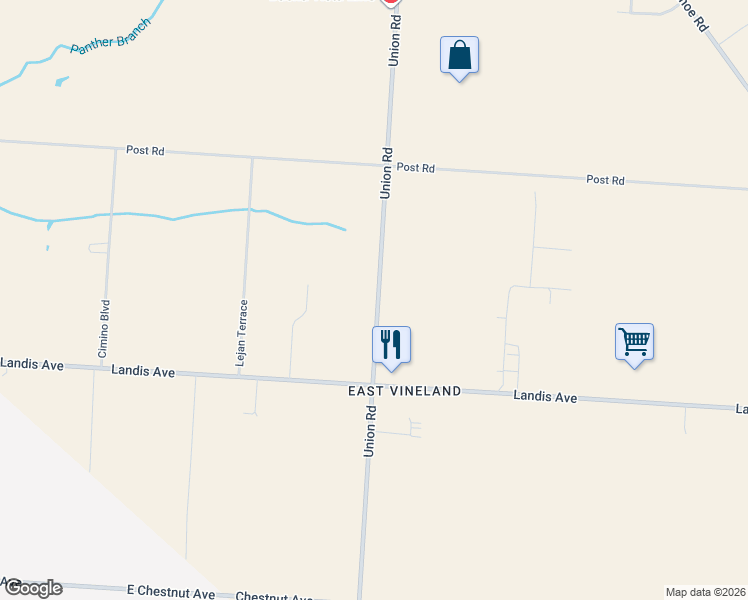 map of restaurants, bars, coffee shops, grocery stores, and more near 560 Union Road in Vineland