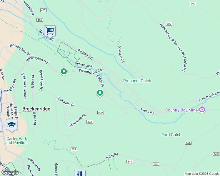 map of restaurants, bars, coffee shops, grocery stores, and more near 59 Cedar Green in Breckenridge