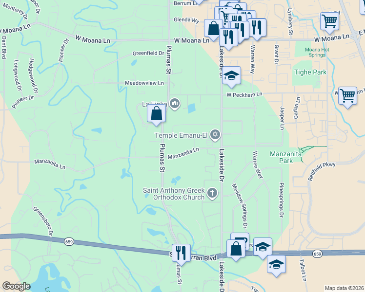 map of restaurants, bars, coffee shops, grocery stores, and more near 1185 Yates Lane in Reno