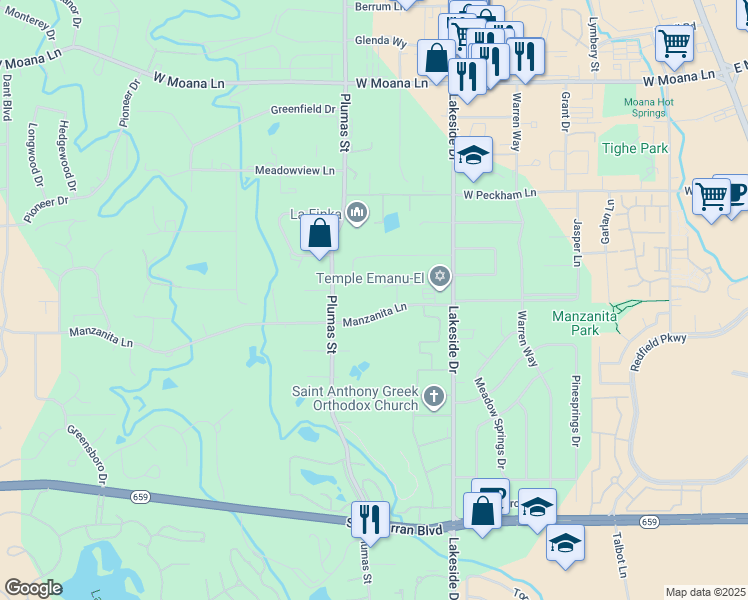 map of restaurants, bars, coffee shops, grocery stores, and more near 1185 Yates Lane in Reno
