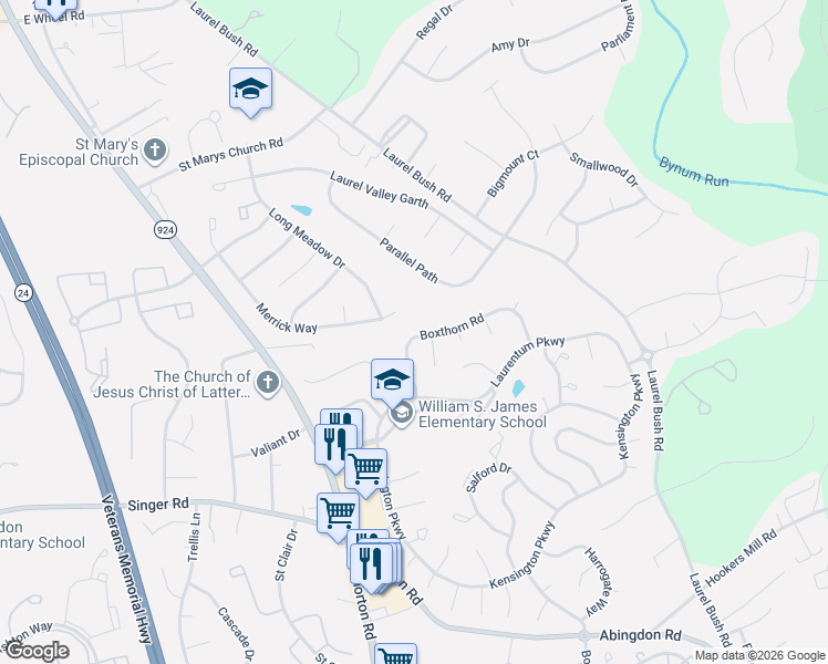 map of restaurants, bars, coffee shops, grocery stores, and more near 50 Boxthorn Road in Abingdon