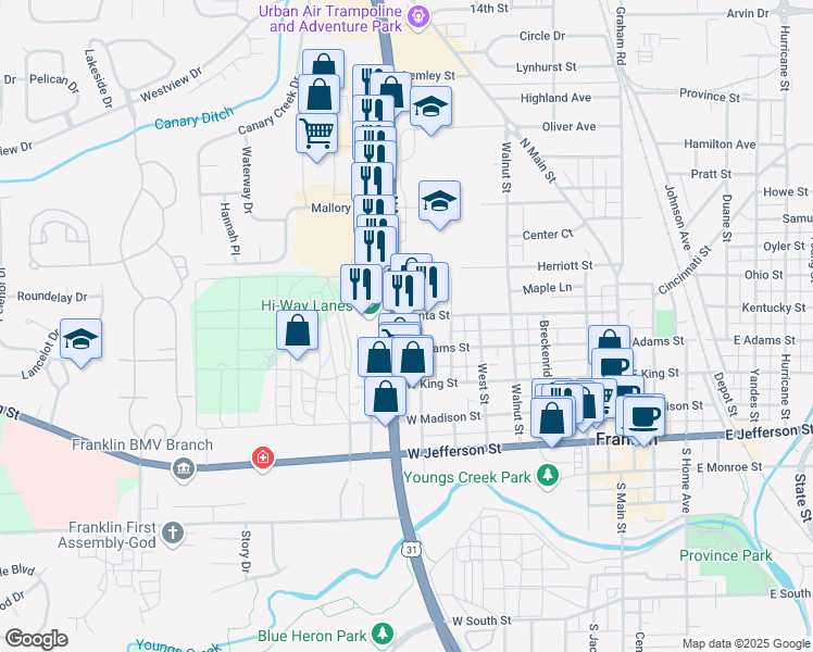 map of restaurants, bars, coffee shops, grocery stores, and more near 400-480 Grizzly Cub Drive in Franklin
