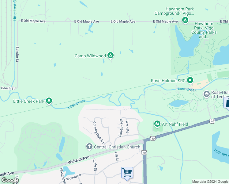 map of restaurants, bars, coffee shops, grocery stores, and more near National Road Heritage Trail (Terre Haute) in Terre Haute