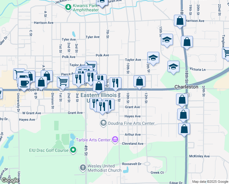 map of restaurants, bars, coffee shops, grocery stores, and more near 719 Lincoln Avenue in Charleston