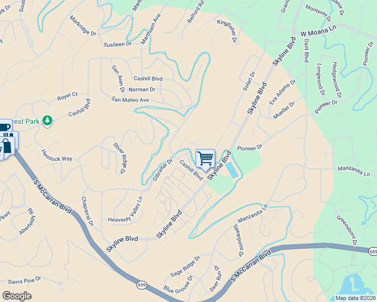 map of restaurants, bars, coffee shops, grocery stores, and more near 3100 Solari Drive in Reno