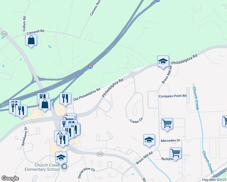 map of restaurants, bars, coffee shops, grocery stores, and more near 4460 Greenwich Court in Belcamp