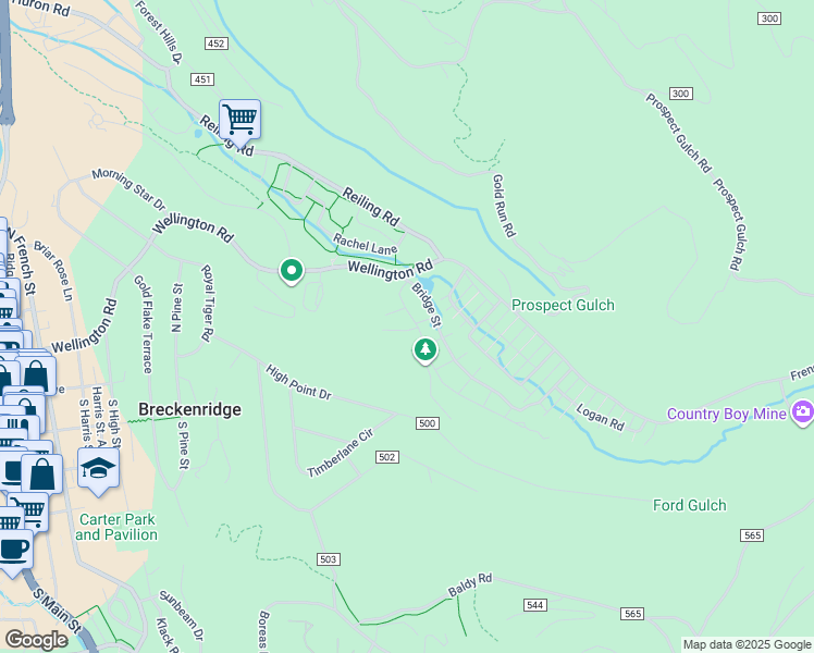 map of restaurants, bars, coffee shops, grocery stores, and more near 17 Bridle Alley in Breckenridge