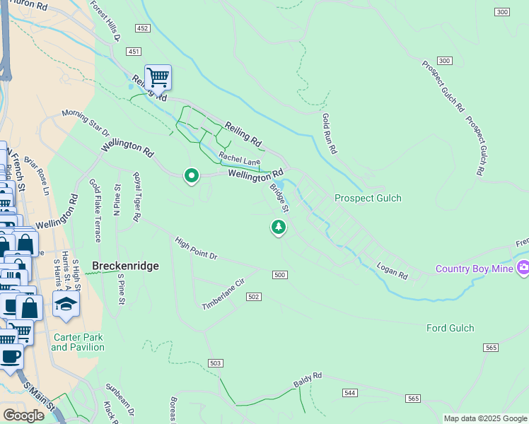 map of restaurants, bars, coffee shops, grocery stores, and more near 31 Bridle Alley in Breckenridge