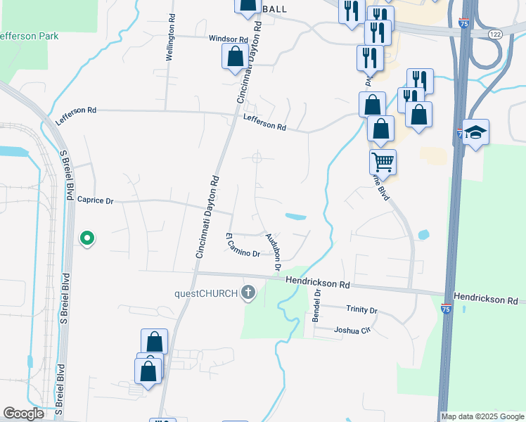 map of restaurants, bars, coffee shops, grocery stores, and more near 2728 Audubon Drive in Middletown