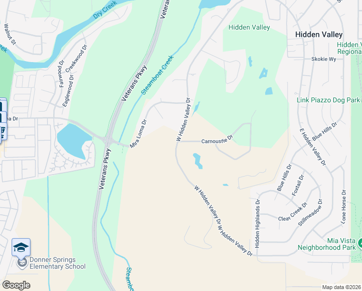 map of restaurants, bars, coffee shops, grocery stores, and more near 6010 West Hidden Valley Drive in Reno