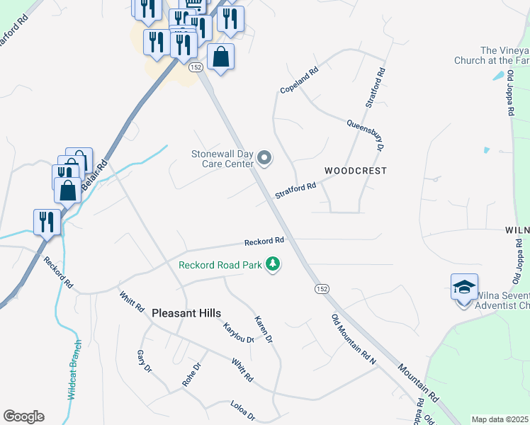 map of restaurants, bars, coffee shops, grocery stores, and more near 606 Mountain Road in Fallston