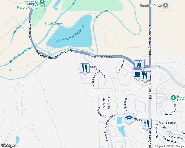 map of restaurants, bars, coffee shops, grocery stores, and more near 10528 Cross Country Lane in Littleton
