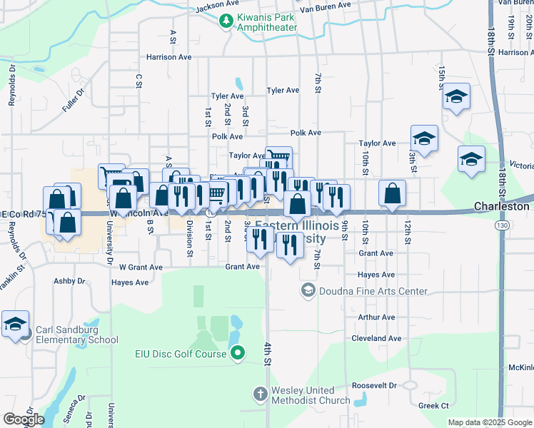 map of restaurants, bars, coffee shops, grocery stores, and more near 600 Lincoln Avenue in Charleston
