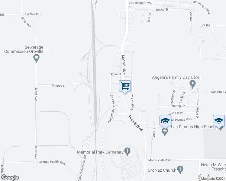 map of restaurants, bars, coffee shops, grocery stores, and more near 1940 Helman Street in Oroville
