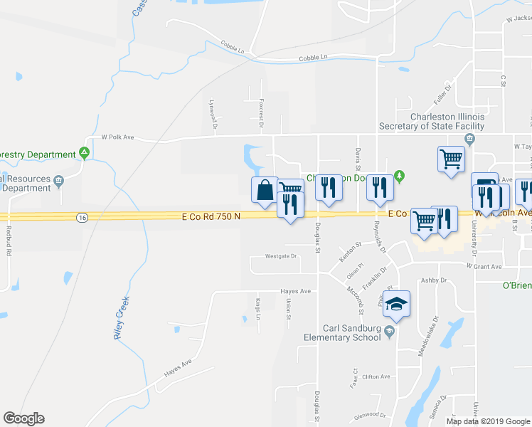map of restaurants, bars, coffee shops, grocery stores, and more near Lincoln Avenue in Charleston
