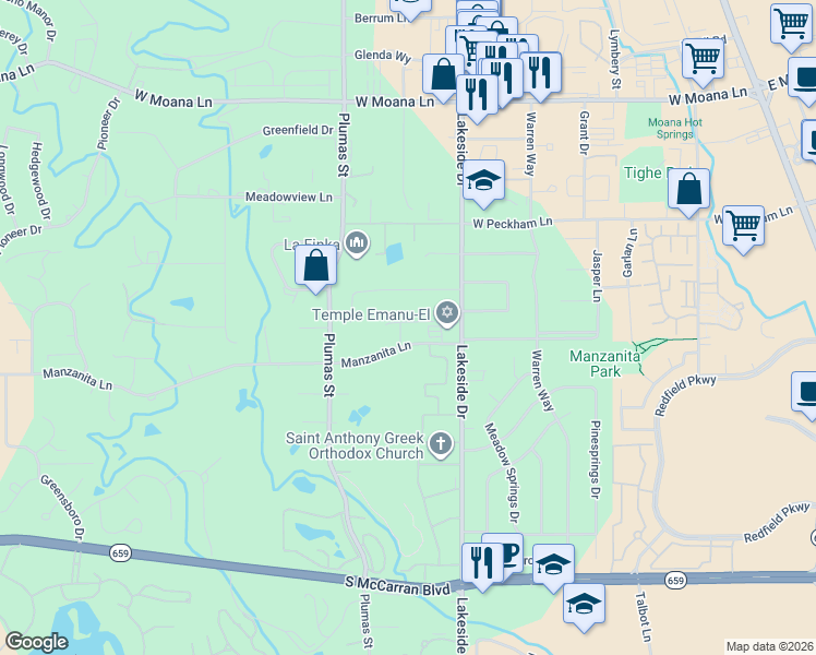 map of restaurants, bars, coffee shops, grocery stores, and more near 1165 Yates Lane in Reno