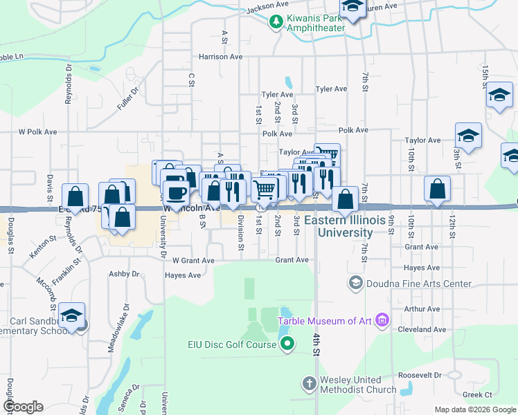 map of restaurants, bars, coffee shops, grocery stores, and more near 101 Lincoln Avenue in Charleston