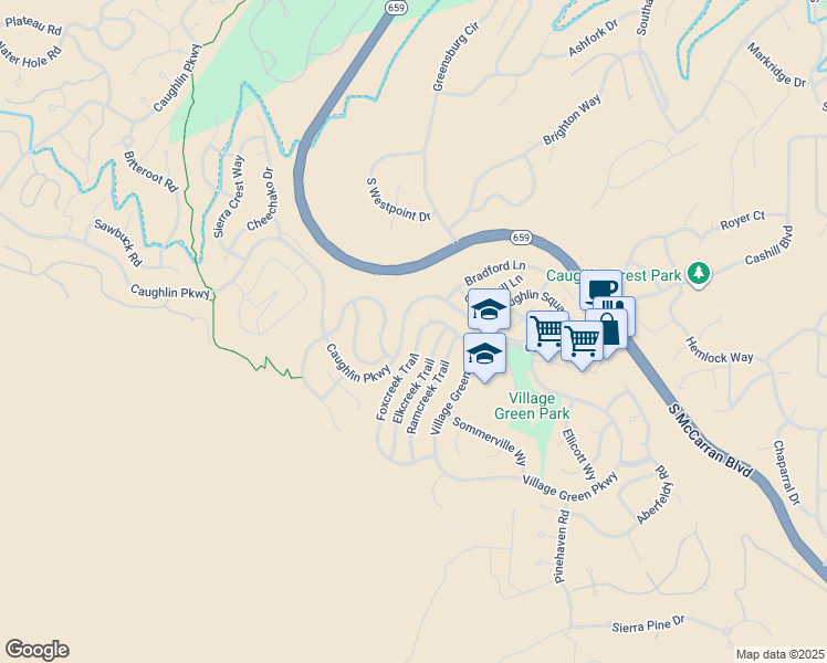 map of restaurants, bars, coffee shops, grocery stores, and more near 4883 Foxcreek Trail in Reno