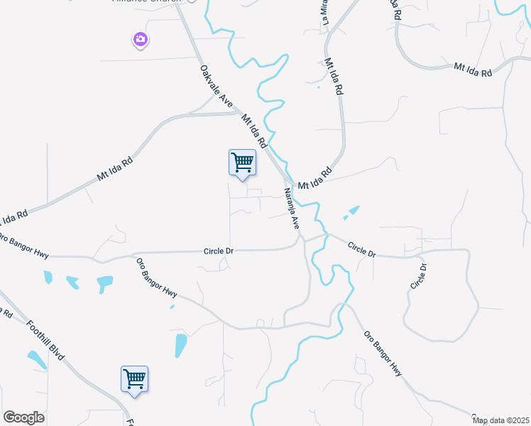 map of restaurants, bars, coffee shops, grocery stores, and more near 40 Oakview Court in Oroville