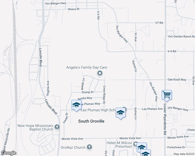 map of restaurants, bars, coffee shops, grocery stores, and more near 2276 Oak Knoll Way in Oroville