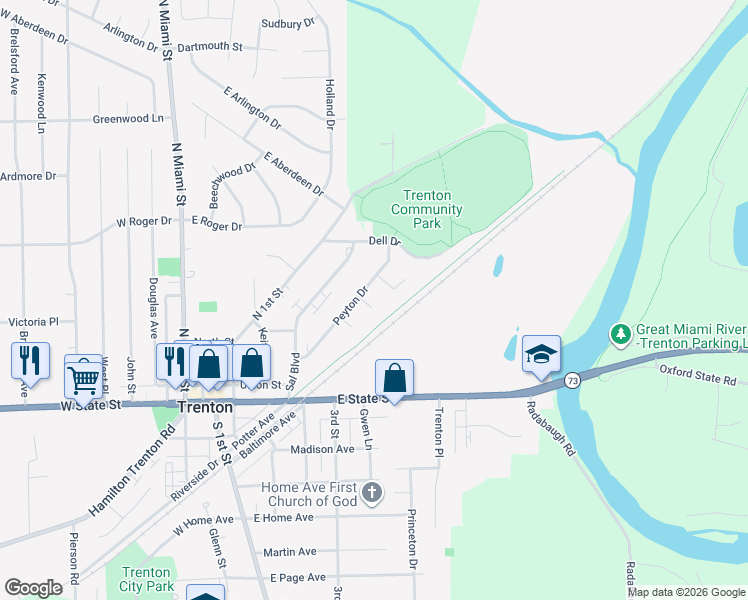 map of restaurants, bars, coffee shops, grocery stores, and more near 448 Draft Lane in Trenton