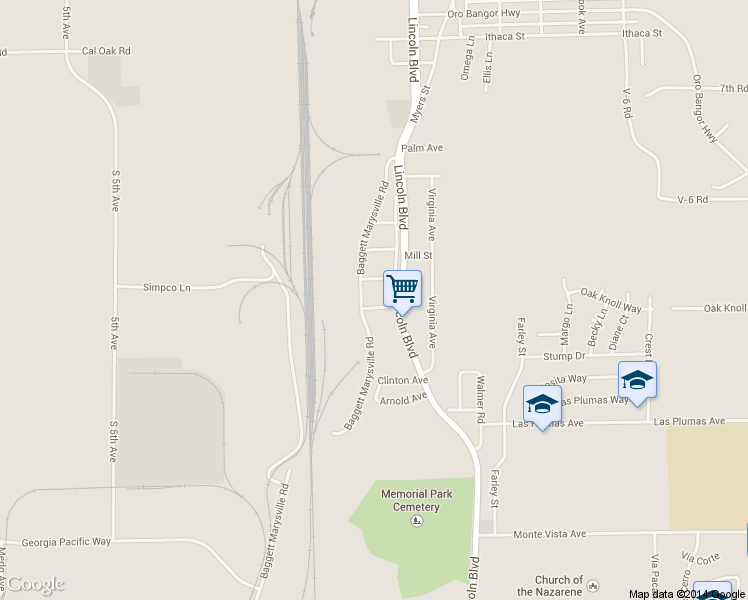 map of restaurants, bars, coffee shops, grocery stores, and more near 1950 Helman Street in Oroville