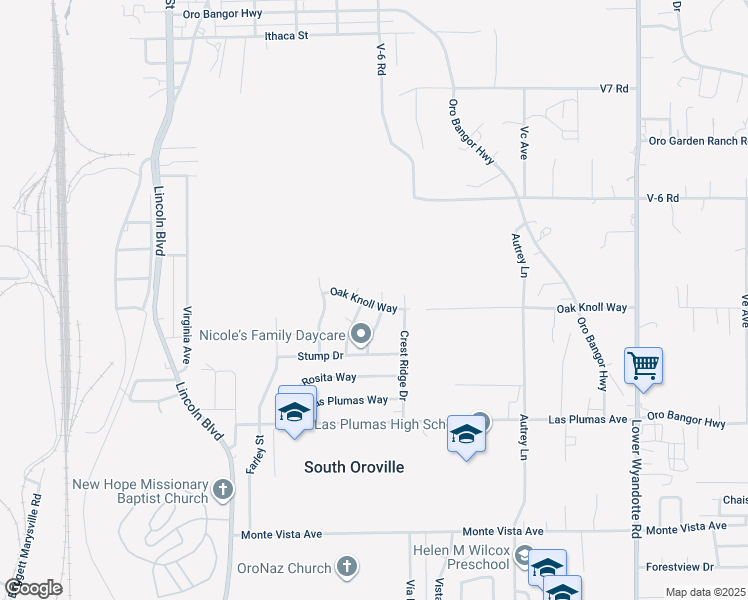 map of restaurants, bars, coffee shops, grocery stores, and more near 2276 Oak Knoll Way in Oroville