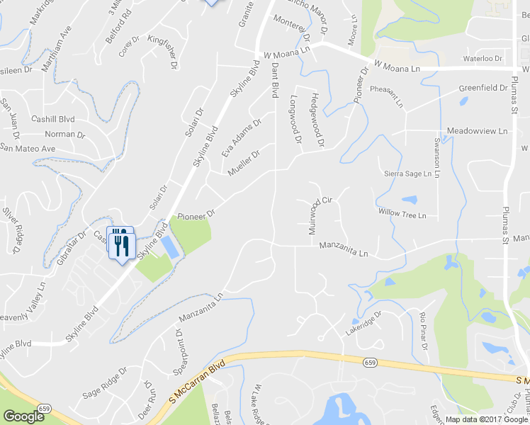 map of restaurants, bars, coffee shops, grocery stores, and more near 4241 Dant Boulevard in Reno