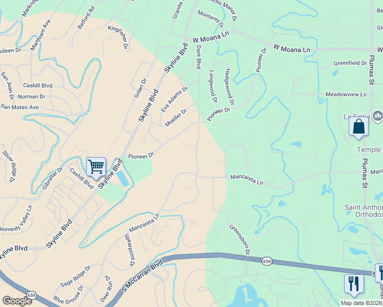 map of restaurants, bars, coffee shops, grocery stores, and more near 4241 Dant Boulevard in Reno