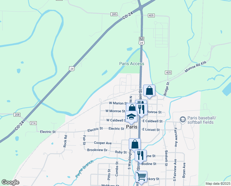 map of restaurants, bars, coffee shops, grocery stores, and more near 402 Walnut Street in Paris