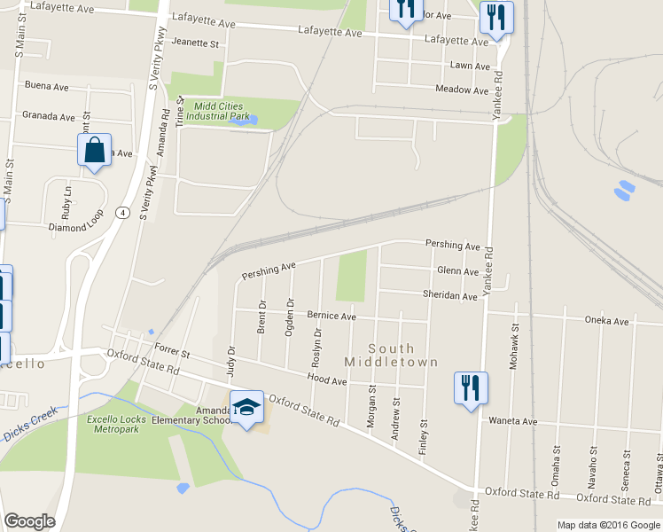 map of restaurants, bars, coffee shops, grocery stores, and more near 2903 Roslyn Dr in Middletown