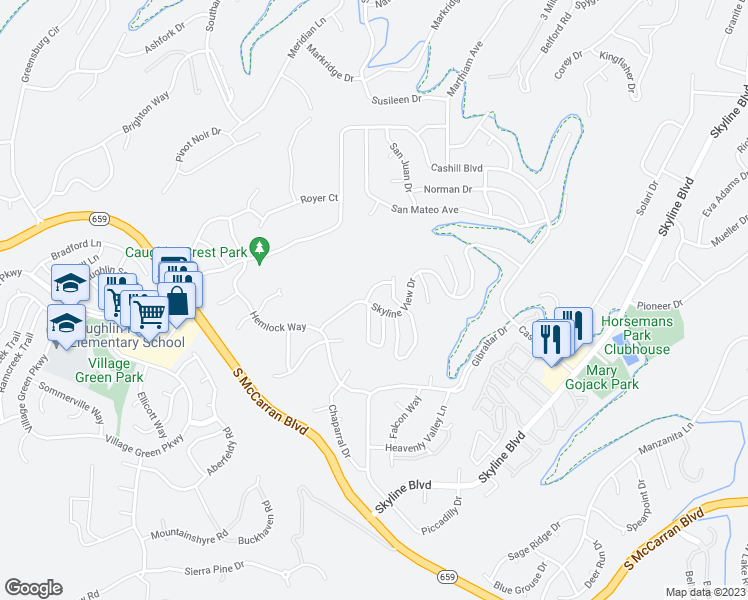 map of restaurants, bars, coffee shops, grocery stores, and more near 2290 Wide Horizon Drive in Reno