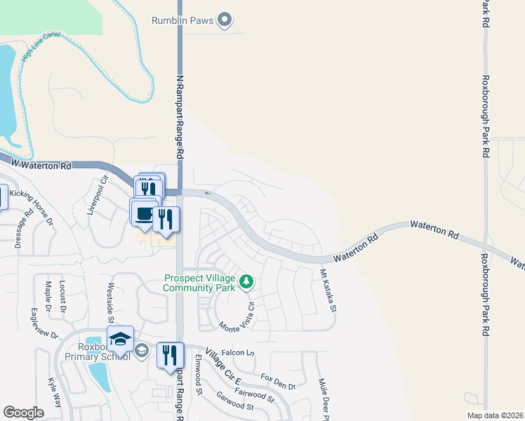 map of restaurants, bars, coffee shops, grocery stores, and more near 9739 Mount Kataka Point in Littleton