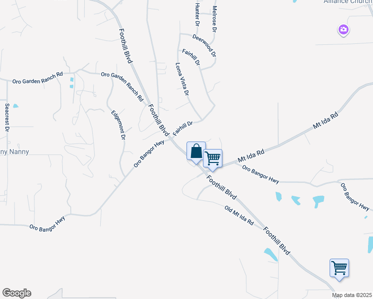 map of restaurants, bars, coffee shops, grocery stores, and more near 3243 Foothill Boulevard in Oroville