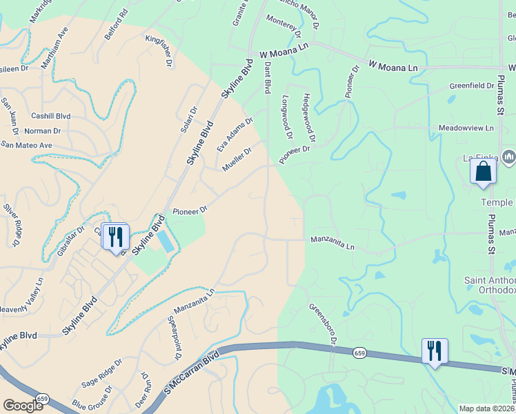 map of restaurants, bars, coffee shops, grocery stores, and more near 4241 Dant Boulevard in Reno