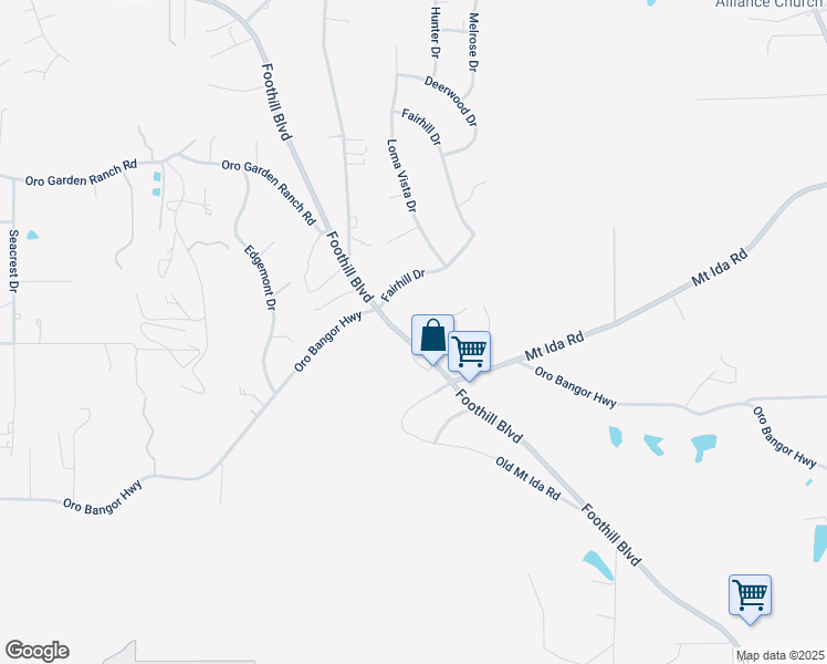 map of restaurants, bars, coffee shops, grocery stores, and more near 3243 Foothill Boulevard in Oroville