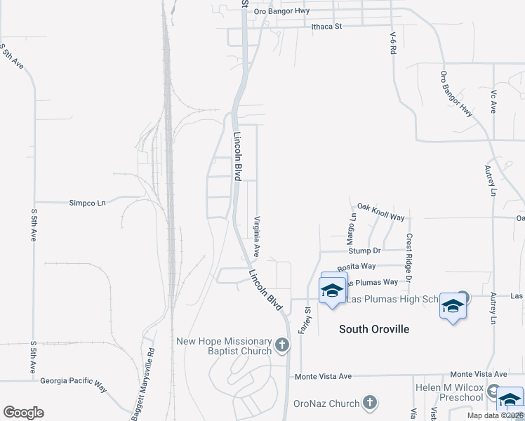map of restaurants, bars, coffee shops, grocery stores, and more near 4805 Virginia Avenue in Oroville