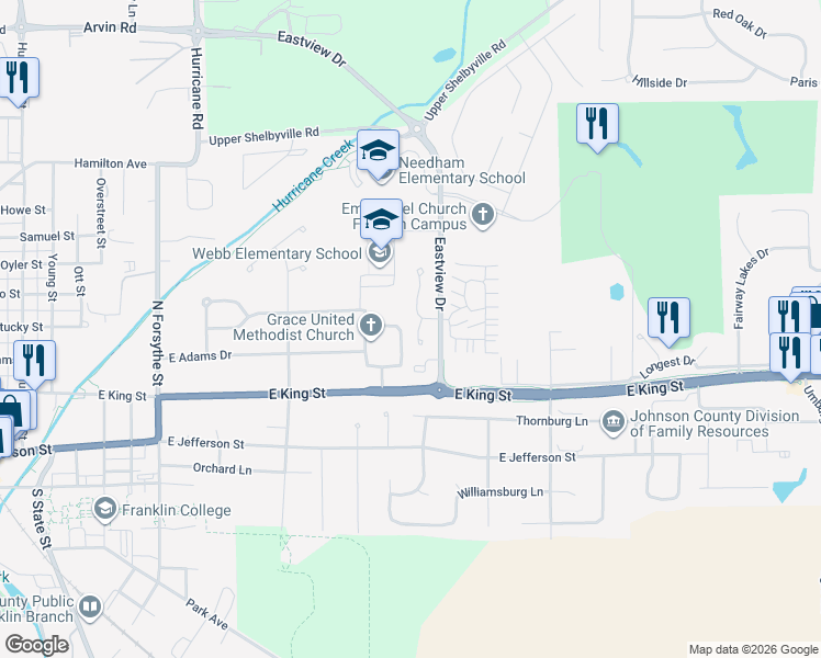 map of restaurants, bars, coffee shops, grocery stores, and more near 294 Carriage Court in Franklin