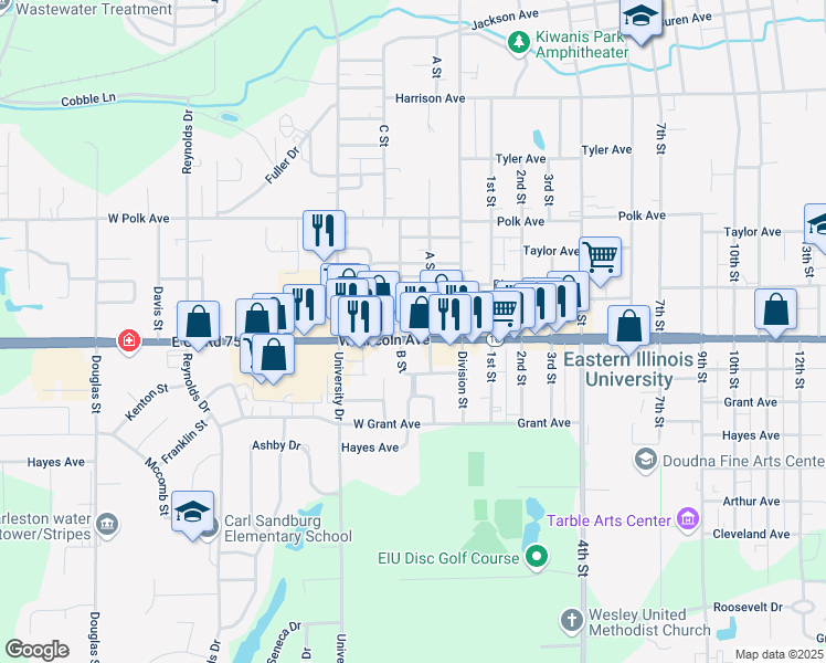 map of restaurants, bars, coffee shops, grocery stores, and more near 107 Lincoln Avenue in Charleston