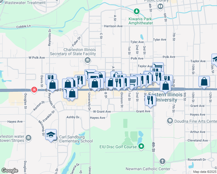 map of restaurants, bars, coffee shops, grocery stores, and more near 107 Lincoln Avenue in Charleston