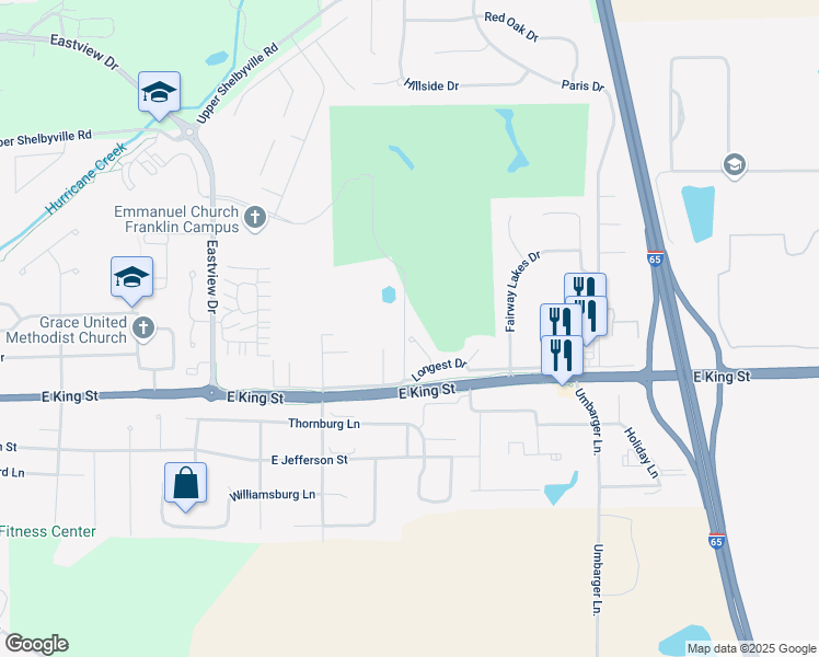 map of restaurants, bars, coffee shops, grocery stores, and more near 1832 Golfview Court in Franklin