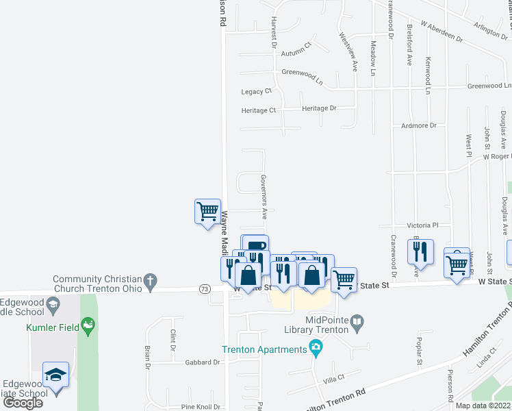 map of restaurants, bars, coffee shops, grocery stores, and more near 902 Centennial Street in Trenton