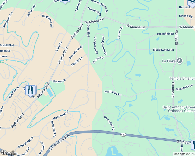 map of restaurants, bars, coffee shops, grocery stores, and more near 2279 Rainwood Court in Reno