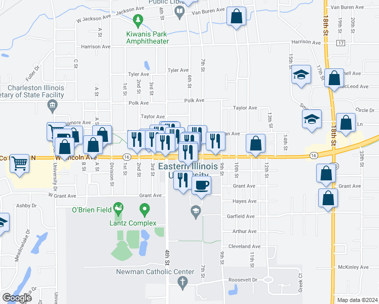 map of restaurants, bars, coffee shops, grocery stores, and more near 667 Lincoln Avenue in Charleston