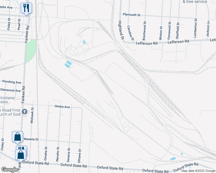 map of restaurants, bars, coffee shops, grocery stores, and more near 2515 Oxford State Road in Middletown