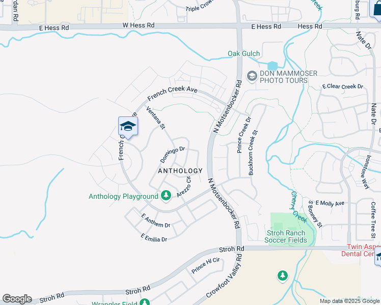 map of restaurants, bars, coffee shops, grocery stores, and more near 12758 Espera Lane in Parker