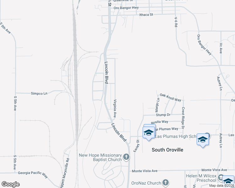 map of restaurants, bars, coffee shops, grocery stores, and more near 4805 Virginia Avenue in Oroville